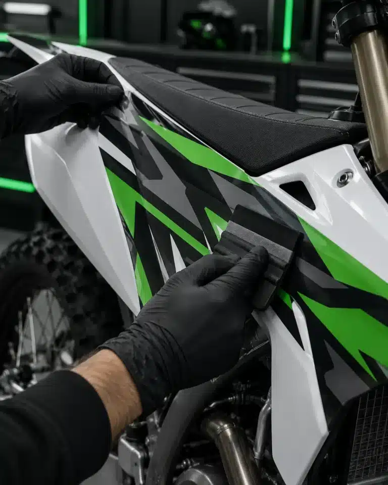 Pose d’un kit déco moto à la raclette